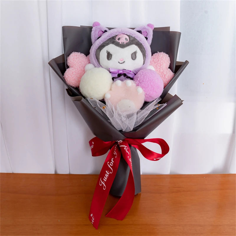 Black-Wrapped Kuromi Plush Bouquet: A Touch of Gothic Elegance