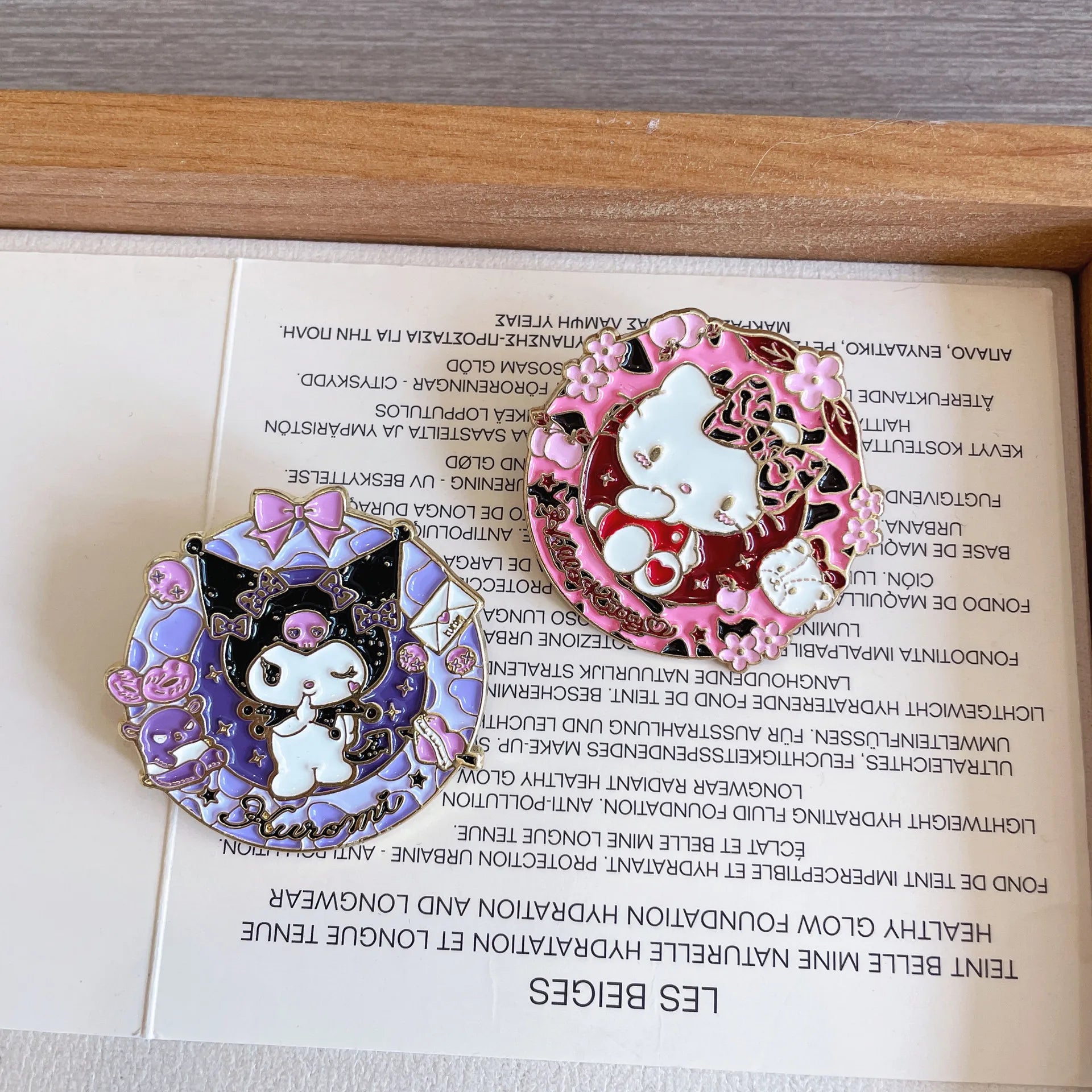 Colorful Badges Embellished with Hello Kitty, Kuromi, Pochacco, and Cinnamoroll