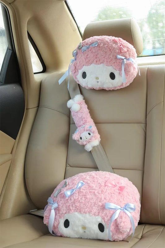 Sanrio Hello Kitty Kawaii Comfortable Back Cushion | Headrest | Seat Belt Cover