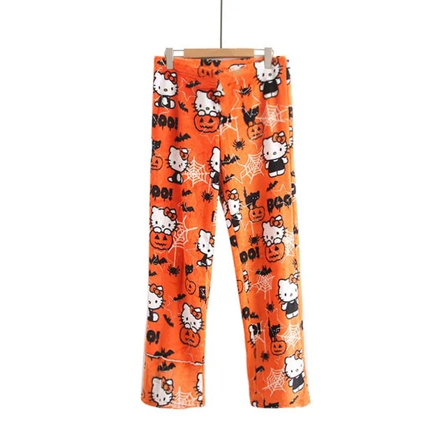 Sanrio Hello Kitty Pajamas | Kawaii Casual Home Pants Halloween edition, orange color