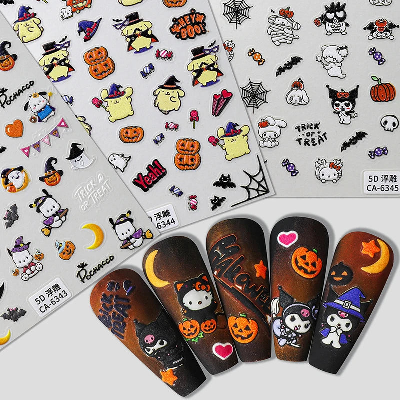 Sanrio 5D Halloween Pumpkin Relief Nail Stickers | DIY Nail Art Decoration