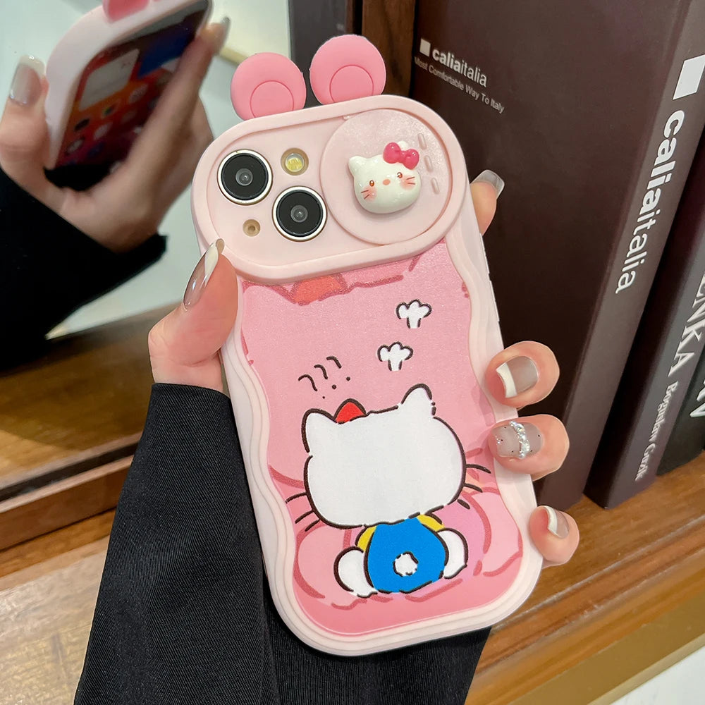 Sanrio 3D Hello Kitty Ears Phone Case with Sliding Camera Cover for iPhone