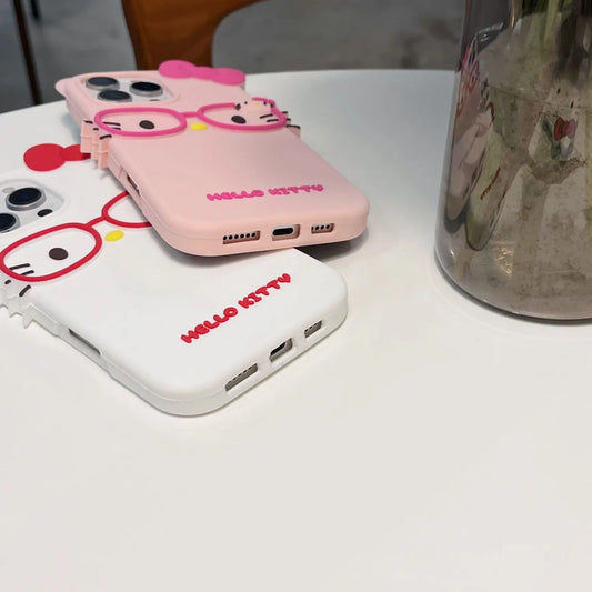 Sanrio 3D Hello Kitty Glasses Phone Case – Cute Kawaii Shockproof Cover