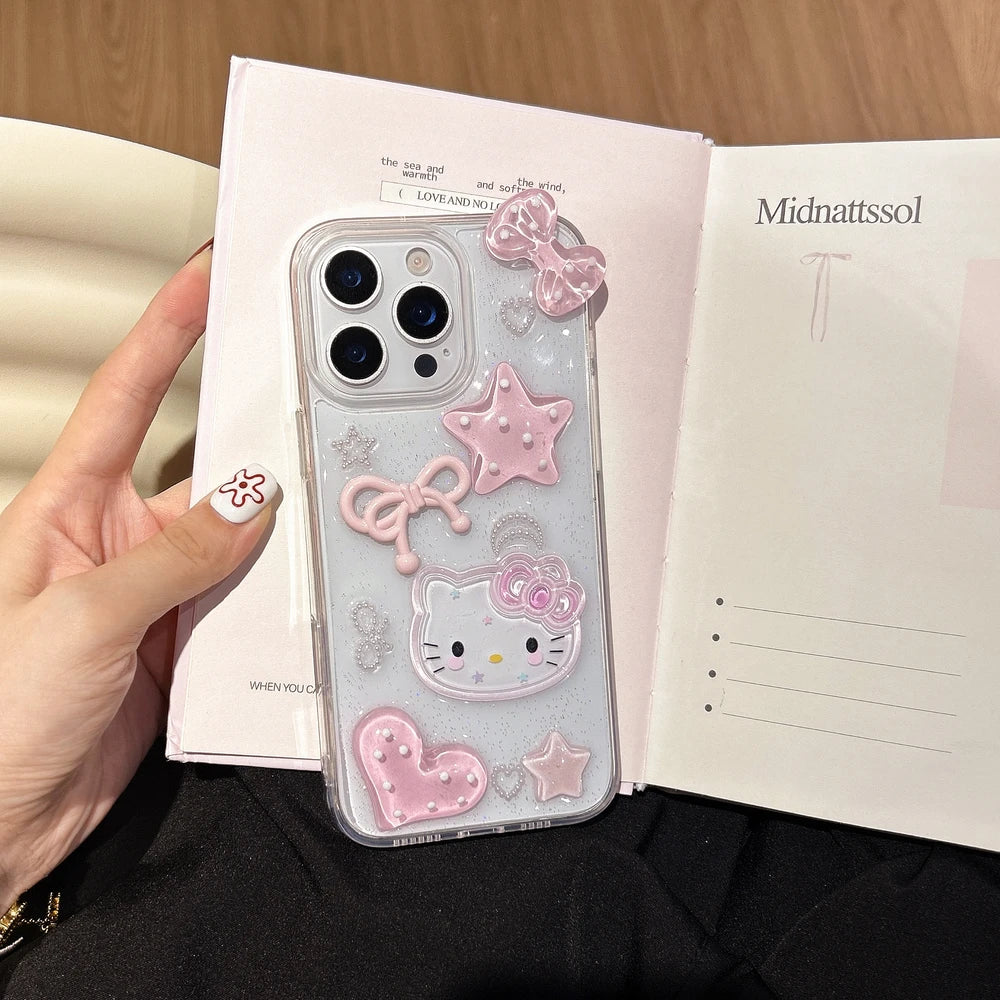 Sanrio Hello Kitty 3D Bling Pink Clear Phone Cover