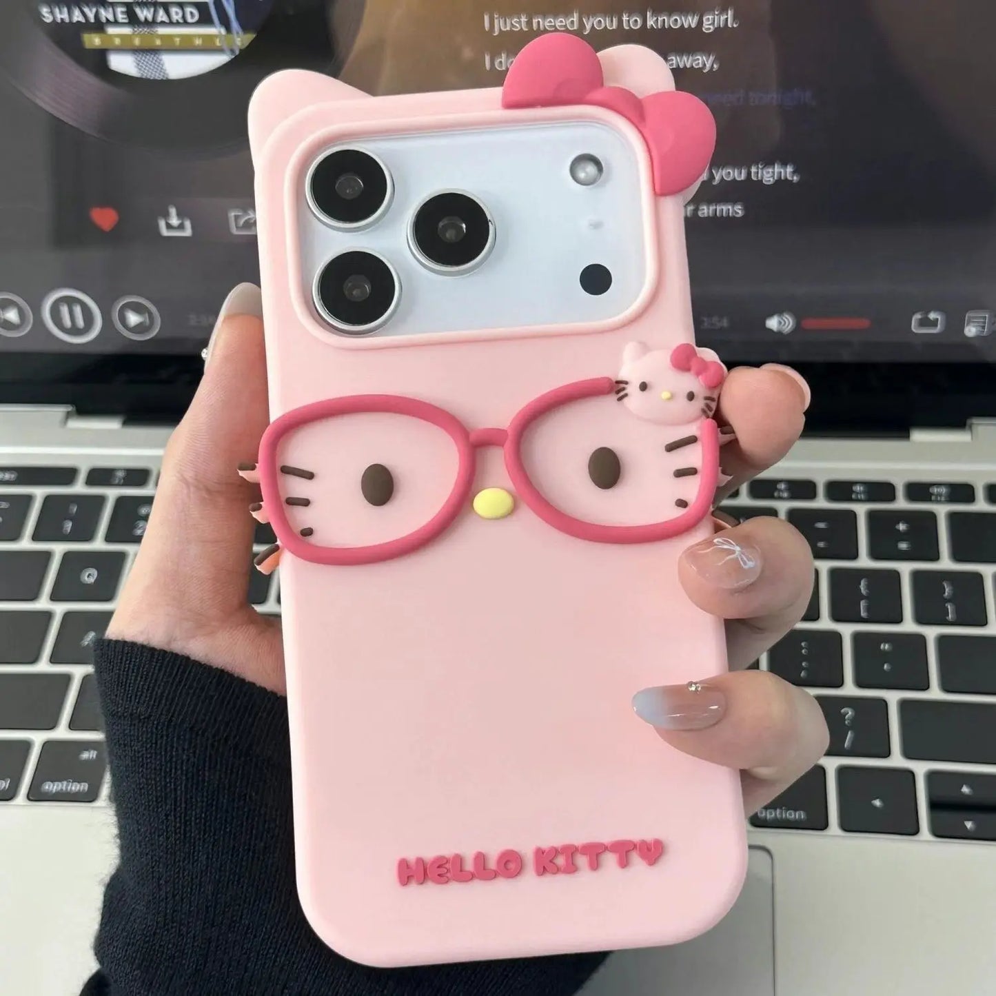 Sanrio Hello Kitty Glasses Phone Case – Adorable 3D Silicone Protective Case