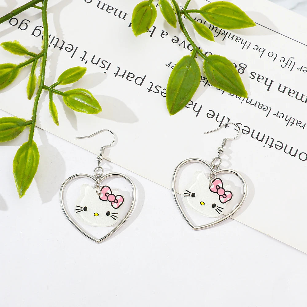 Sanrio Hello Kitty Heart Drop Earrings – Trendy Cute Style