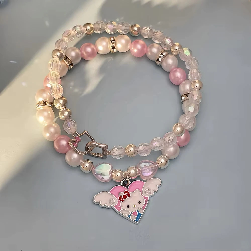 Sanrio Hello Kitty Jewelry Set – 2PCS Cute Crystal Bead Bracelets