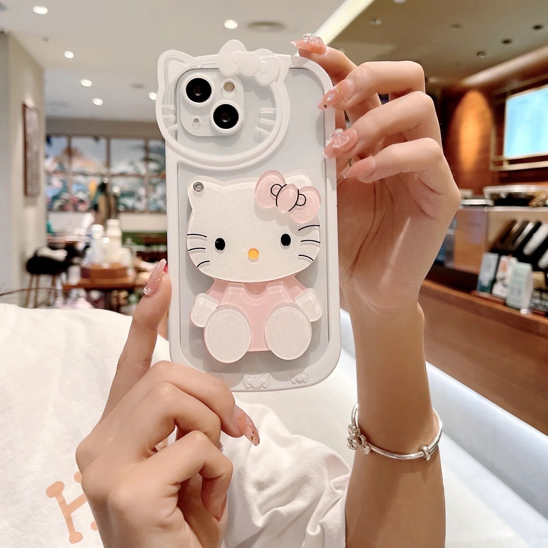 Sanrio Hello Kitty Kawaii White Colour Phone Case with Built-In Mirror