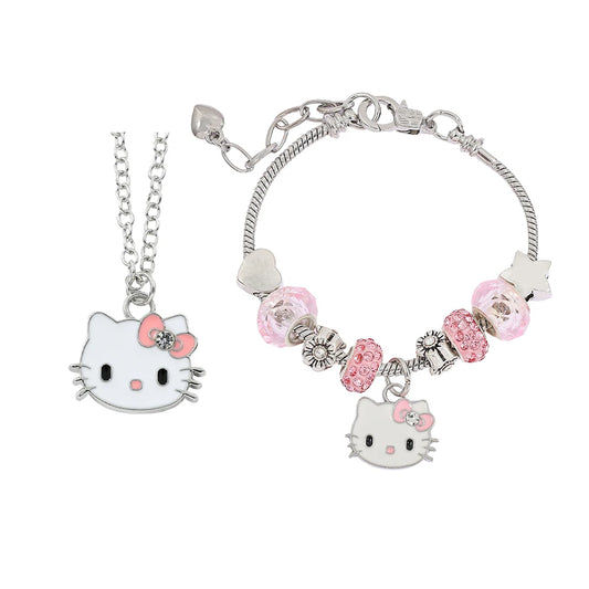 Sanrio Hello Kitty Necklace & Bracelet Set – Adjustable Kawaii Jewelry