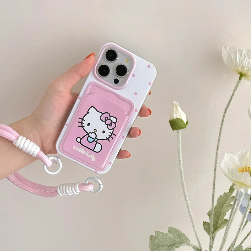 Sanrio Hello Kitty Phone Case with Card Pocket & Lanyard for Easy Carry
