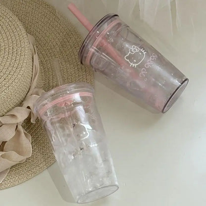Sanrio Hello Kitty Pink Straw Cup – Large-Capacity Transparent Plastic Tumbler
