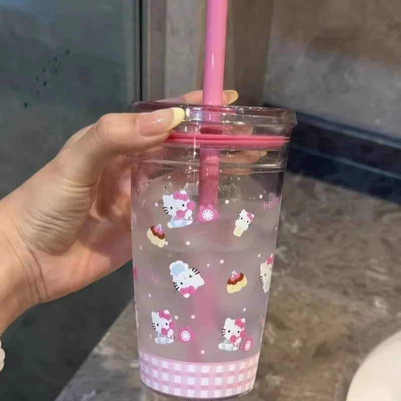 Sanrio Hello Kitty Pink Tumbler with Straw – Cute Clear Cup for Cold Drinks