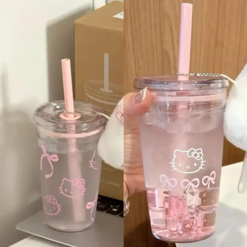 Sanrio Hello Kitty Reusable Straw Cup – Pink Clear Plastic Drinking Cup