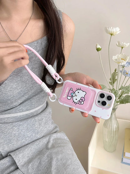 Sanrio Hello Kitty Wave Point Card Wallet Phone Case with Lanyard