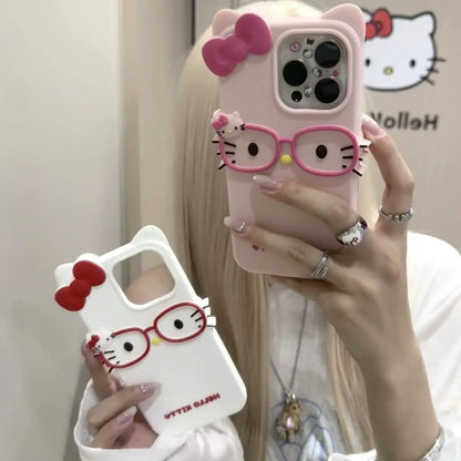 Sanrio Kawaii Hello Kitty with Glasses Phone Case – Premium Soft TPU Case
