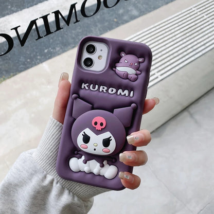 Sanrio Kuromi 3D Head Phone Case | Cute Grip Tok Holder & Soft Silicone