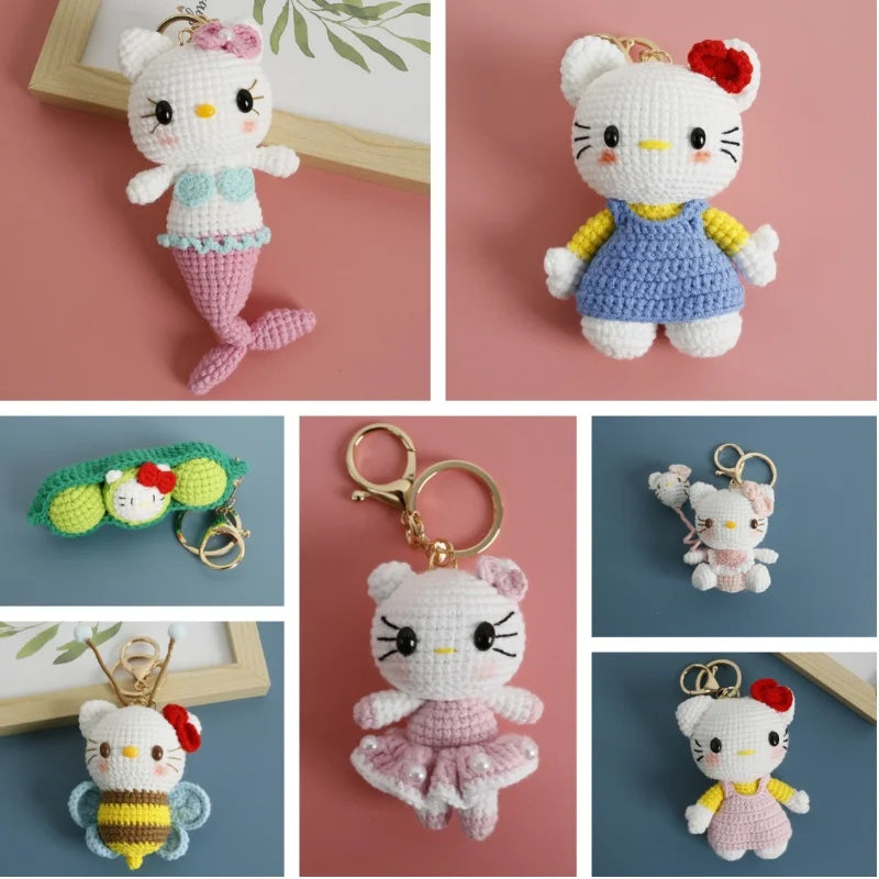 Kawaii Mini Hello Kitty Knitted Keychain | Soft Crochet Plush