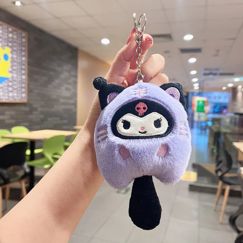 Kuromi Little Tiger Plush Keychain with Furry Tail 