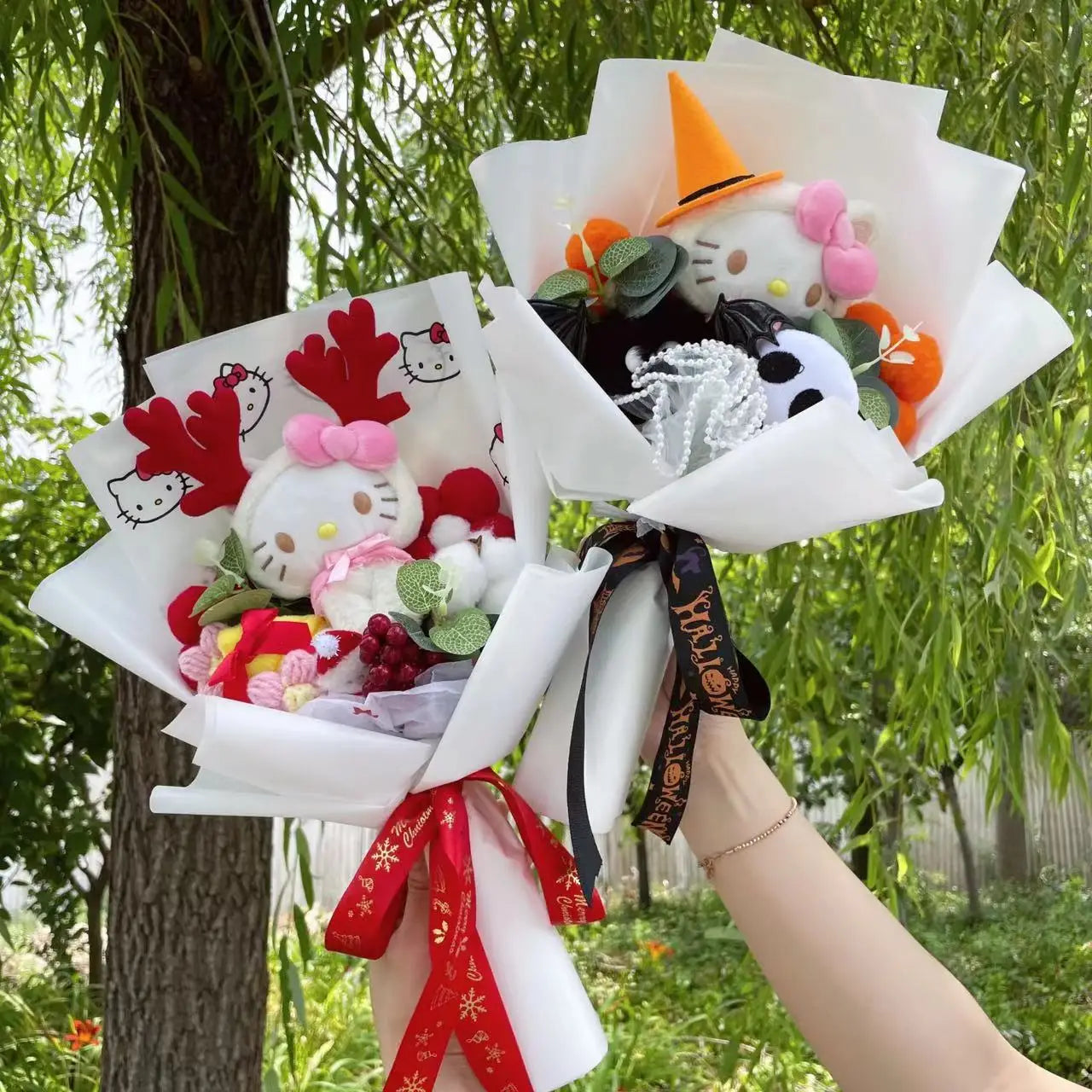 Halloween Hat Adorning Hello Kitty Plush Bouquet