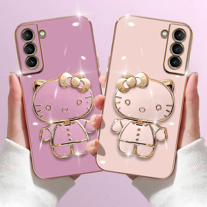 Luxury Plating Hello Kitty Case for Samsung Galaxy | Mirror Rack Cover