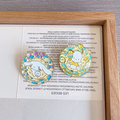 Cheerful Badges Adorned with Hello Kitty, Kuromi, Pochacco, and Cinnamoroll