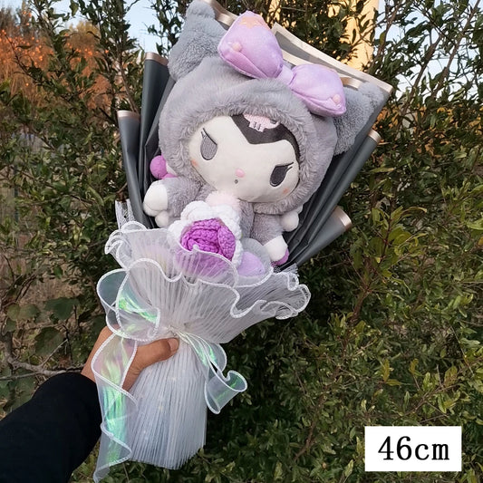 Charming Sanrio Kuromi Plush with Elegant Lace Wrap and Floral Accent