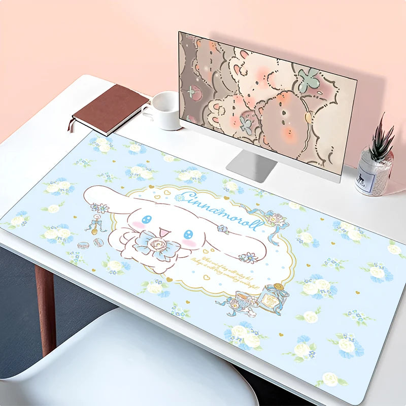 Cool Blue Cinnamoroll Desk Pad | Kawaii Mouse & Keyboard Cover
