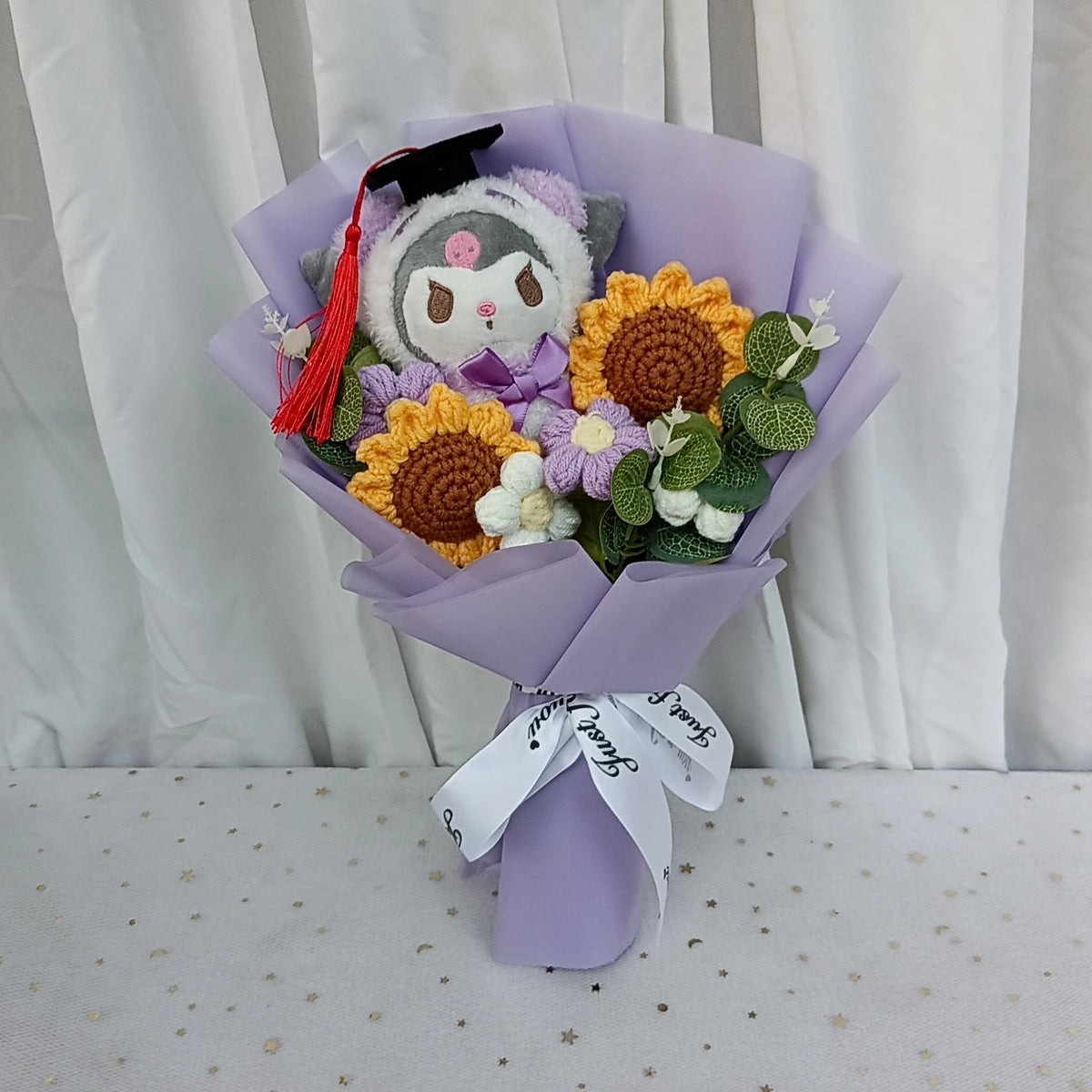 Sanrio Kuromi Plush Bouquet with Crochet Flower for Graduation Day