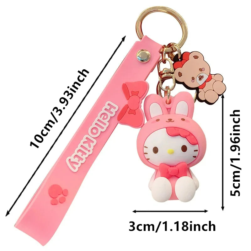 Kawaii Sanrio Keychain with Silicon Wristband Hello Kitty, Cinnamoroll, Kuromi, Pompompurin, Melody