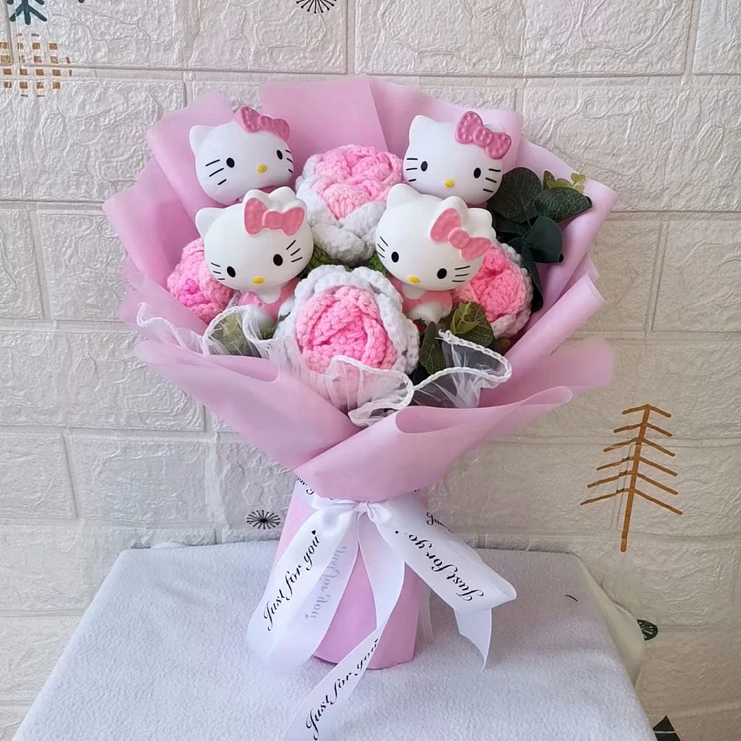 Sanrio Hello Kitty Plush Bouquet with colourfull Crochet Flowers