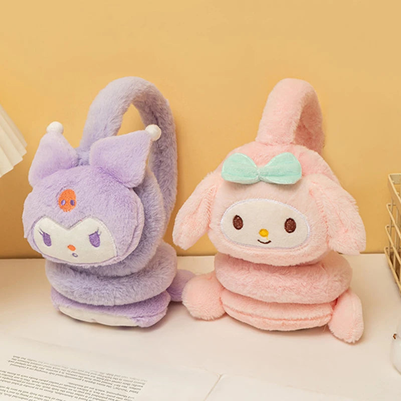 Fluffy Earmuff with Sanrio Character Soft Plush Ear Warmer (Kuromi, My Melody, Cinnamoroll, Pompompurin)