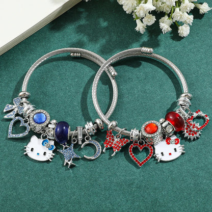 Hello Kitty Charm Bracelets with Hollow Rhinestones Pendant