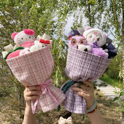 Sanrio Kawaii Kuromi Plush Bouquet wrapped in Flannel Fabric