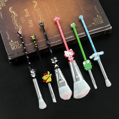 Sanrio 6pcs Makeup Concealer Brushes with Pouch  (Hello Kitty | Cinnamoroll | Kuromi | Badtz Maru |Pompompurin | Keroppi)