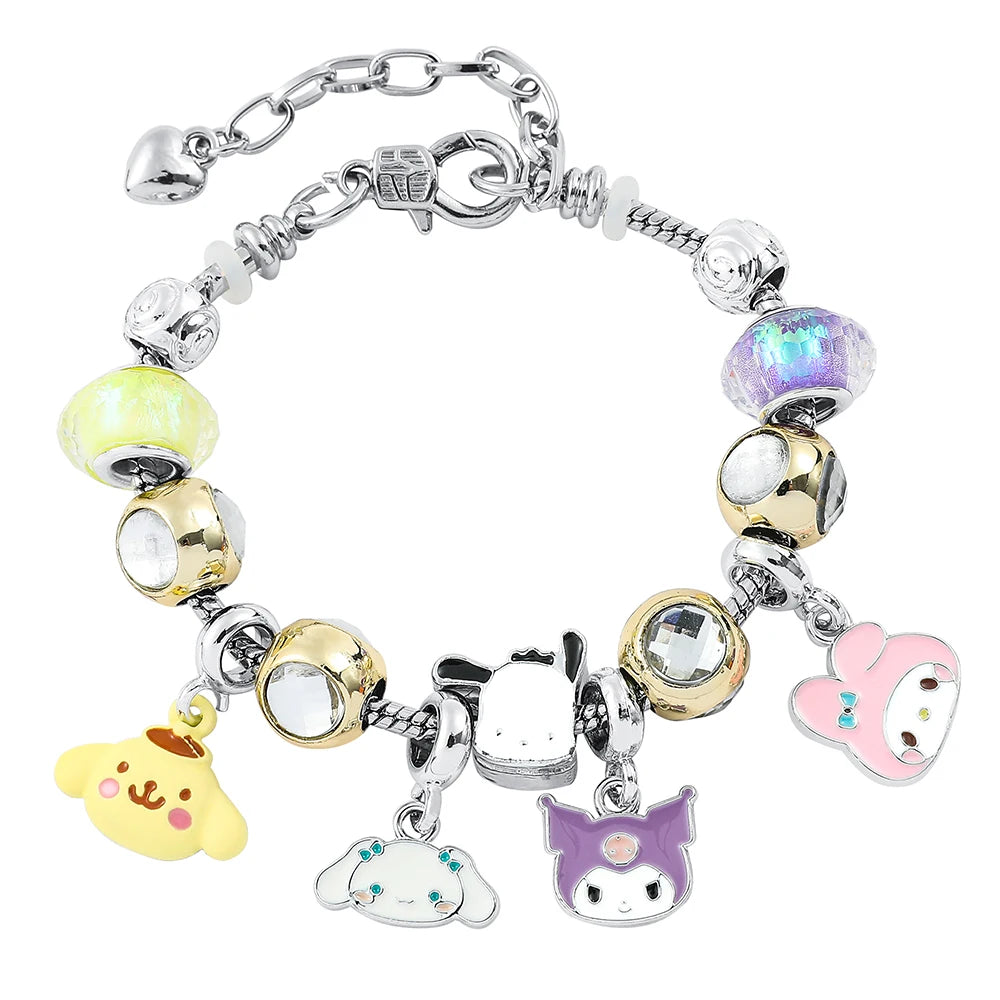 DIY Bracelet with Sanrio Character Beads (My Melody, Kuromi, Cinnamoroll, Pochacco, Pompompurin)