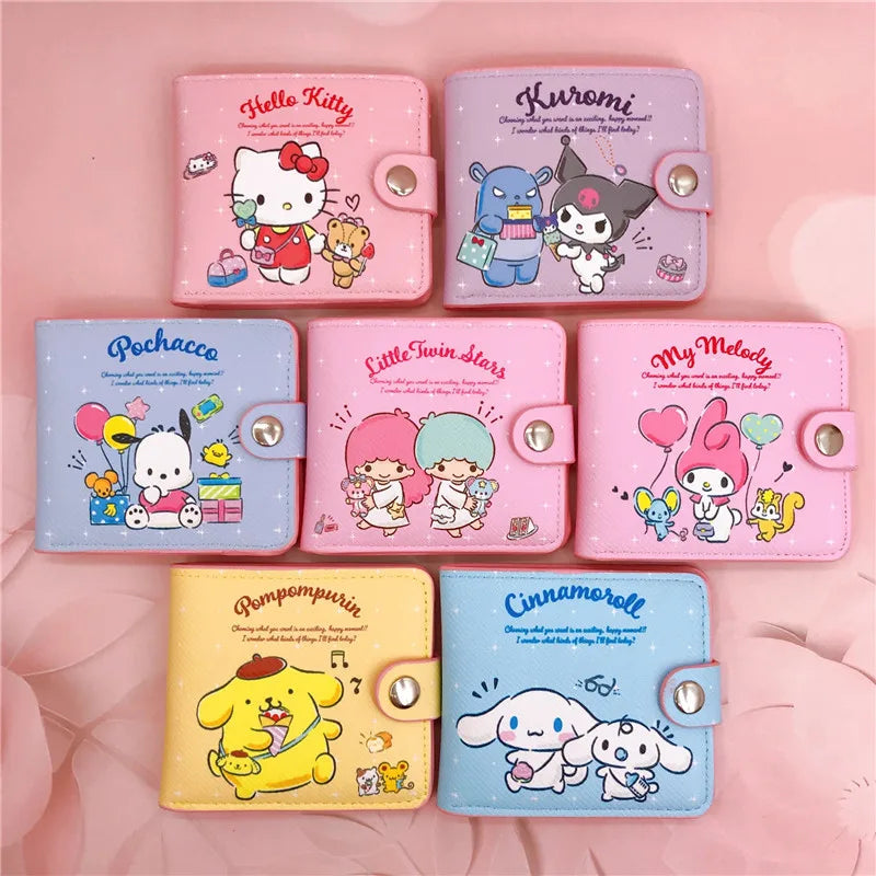 Sanrio Kawaii Coin Purse Card | Holder Wallet With Buttons | My Melody, Hello Kitty, Kuromi, Cinnamoroll