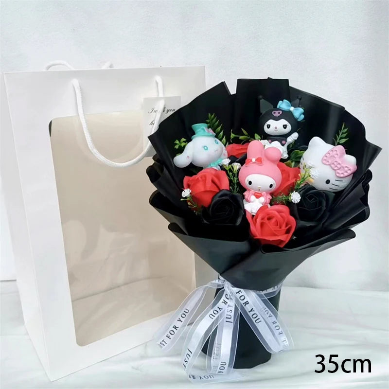 Sanrio Plush Bouquet, adorned with delicate rose soap flowers