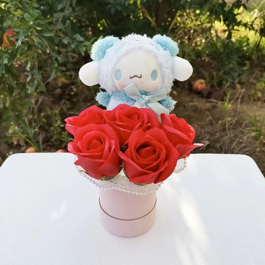 Sanrio Cinnamoroll  Plush Toy with Red Roses | Bucket Flower