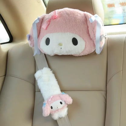 Sanrio My Melody Kawaii Comfortable Back Cushion | Headrest | Seat Belt Cover