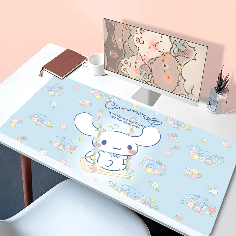 Cool Blue Cinnamoroll Desk Pad | Kawaii Mouse & Keyboard Cover