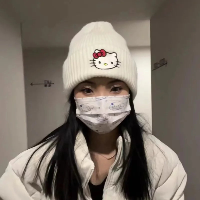 Knitted Cap with Sanrio Hello Kitty Embroidery