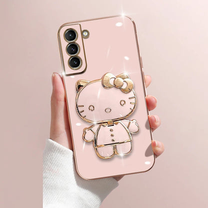 Pink Hello Kitty Luxury Plating Phone Case for Samsung Galaxy | Mirror Rack Cover