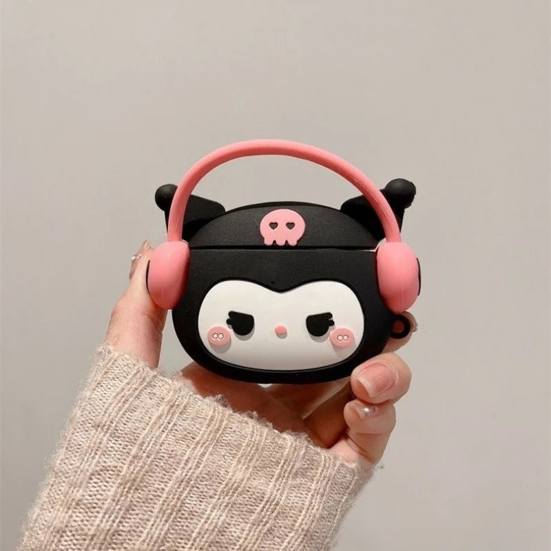 AirPod Case with Sanrio Kuromi Character Wearing Headphones