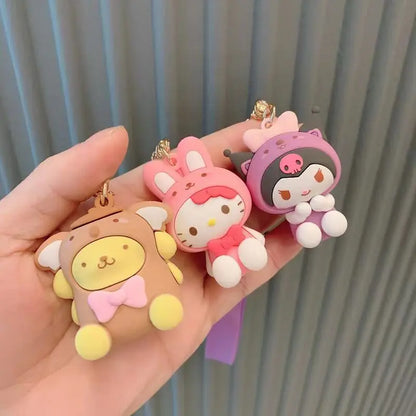 Kawaii Sanrio Keychain with Silicon Wristband Hello Kitty, Cinnamoroll, Kuromi, Pompompurin, Melody