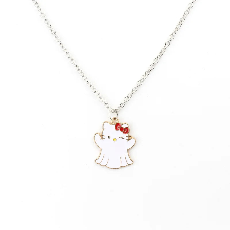 Hello Kitty Ghost Pendant with silver Chain for halloween