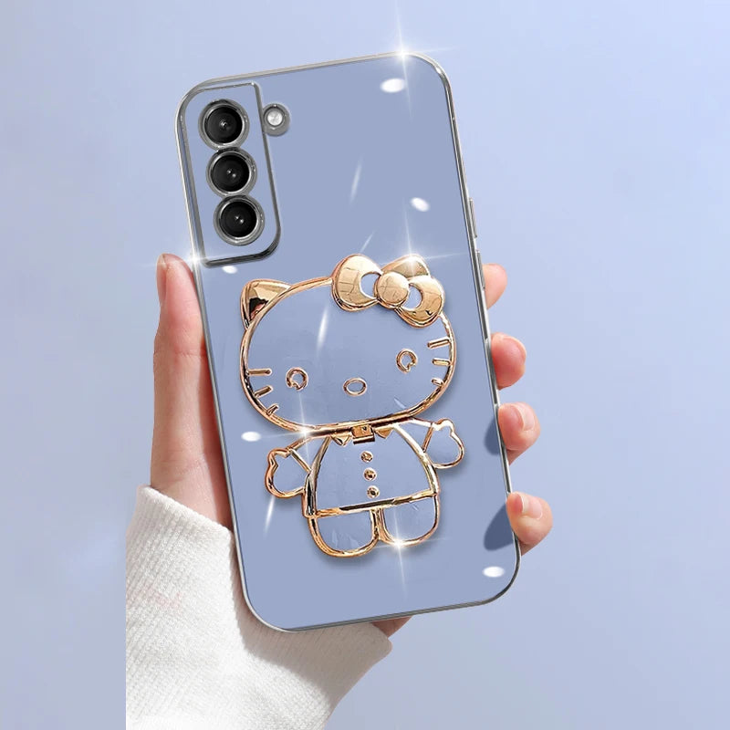 Blue Hello Kitty Mirror Rack Cover for Samsung Galaxy with Luxury Plating