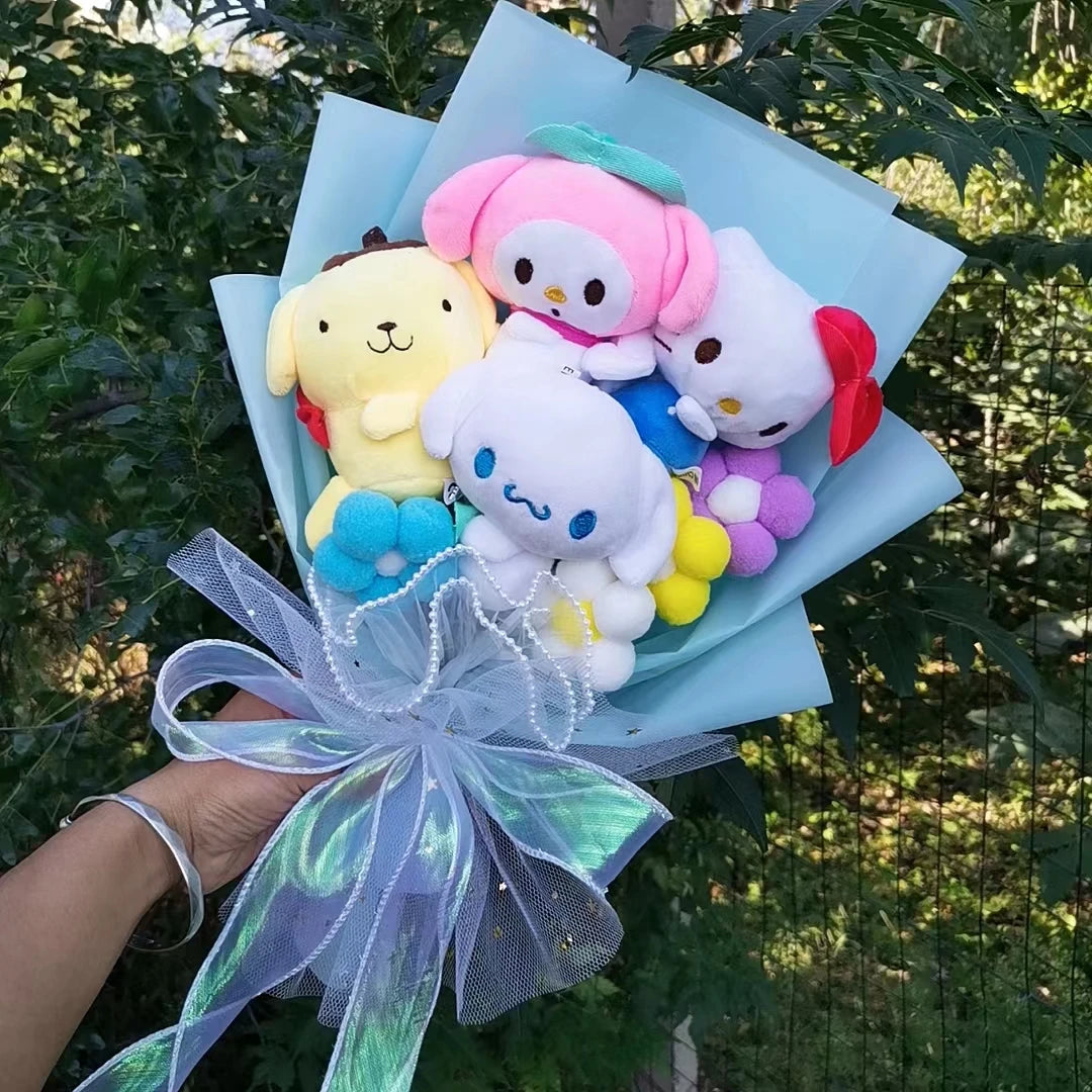 Sanrio Plush Bouquet of 4 Mixed Sanrio Bouquet) | (Hello Kitty, My Melody, Cinnamoroll, Pompompurin)