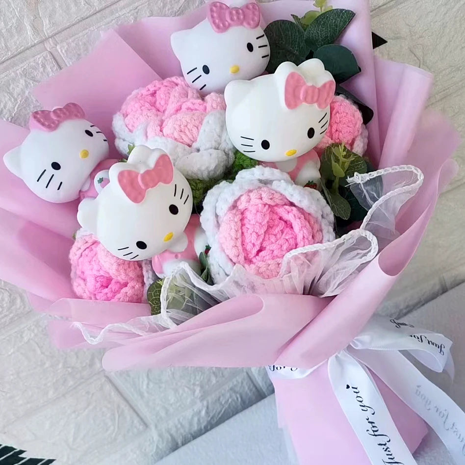 Sanrio Pinky Hello Kitty Plush Bouquet with Crochet Flowers