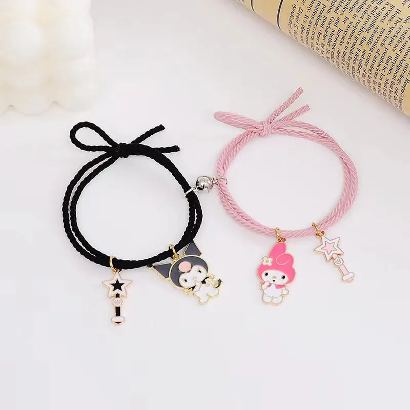 2 pieces Kuromi & My Melody Magnetic Couple Bracelet | Friendship Rubber Band