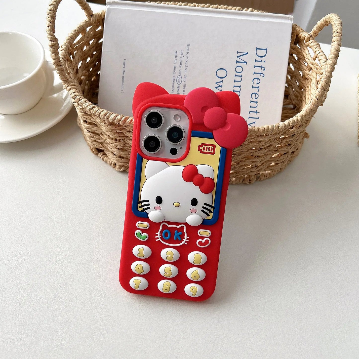 Sweet Kitty Call 3D Retro Telephone Phone Case – Soft Silicone Kawaii Cover